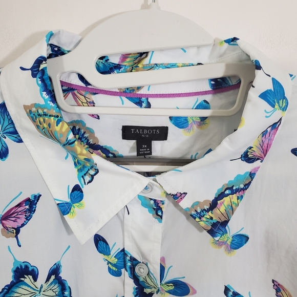 NWT Talbots Cotton Button Up Shirt Exquisite Butterfly Print Size 3X Lightweight - Picture 5 of 10